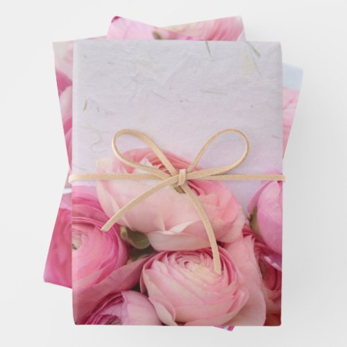 Pink ranunculus wrapping paper sheets