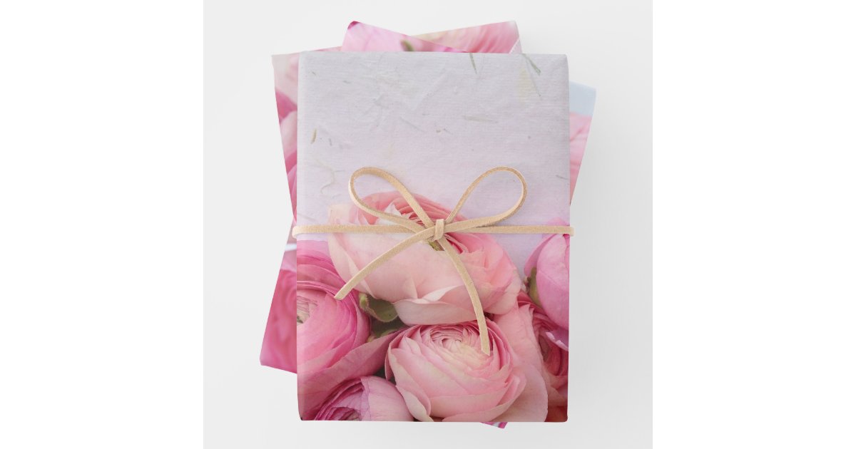 Beautiful Bouquet Wiht Rose Ranunculus Flower Pink Wrapping Paper Female  Stock Photo by ©JuliaLototskaya 225855746