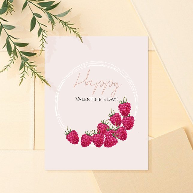 Pink Raspberries Watercolor Happy Valentine`s Day Card (Creator Uploaded)