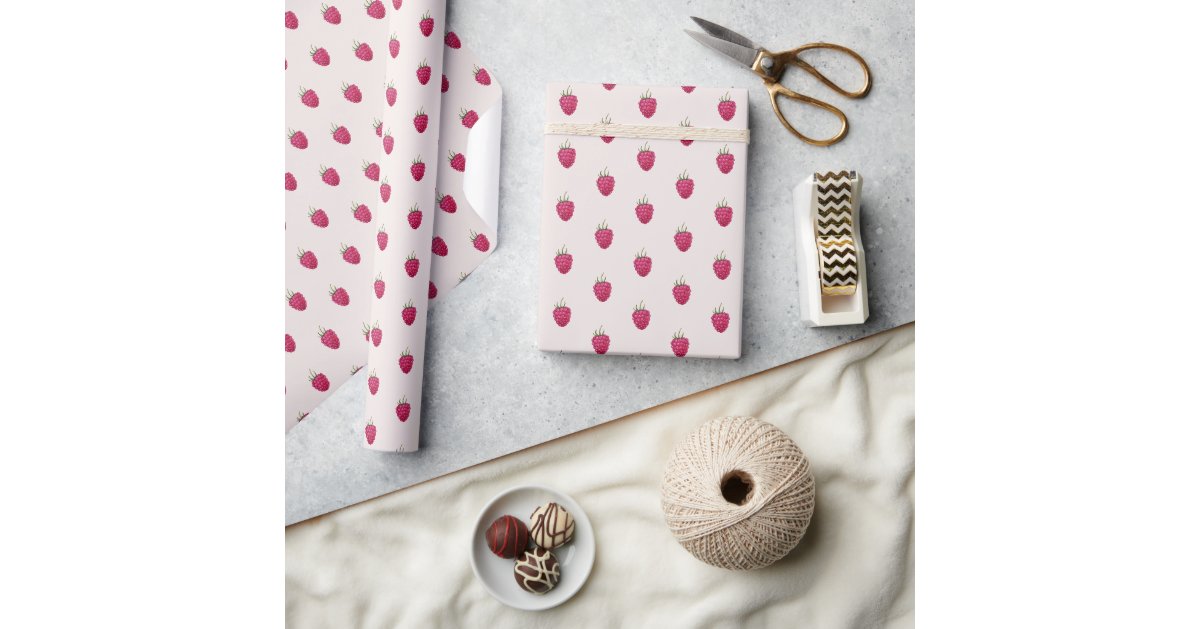 Raspberry Patterned Paper Pink Raspberries Watercolor Pattern Wrapping Paper | Zazzle
