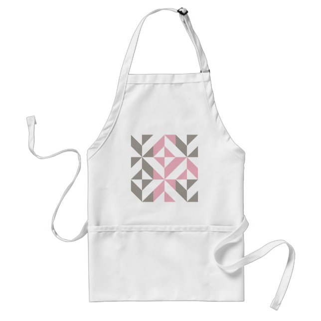 Pink Raspberry and Silver Geometric ZigZag Adult Apron (Front)