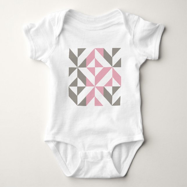 Pink Raspberry and Silver Geometric ZigZag Baby Bodysuit (Front)