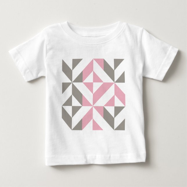 Pink Raspberry and Silver Geometric ZigZag Baby T-Shirt (Front)