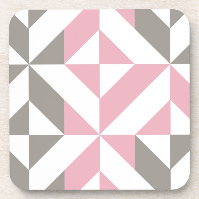 Pink Raspberry and Silver Geometric ZigZag Beverage Coaster (Front)