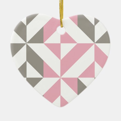 Pink Raspberry and Silver Geometric ZigZag Ceramic Ornament