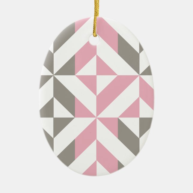 Pink Raspberry and Silver Geometric ZigZag Ceramic Ornament (Front)