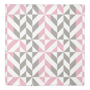 Pink Raspberry and Silver Geometric ZigZag Duvet Cover