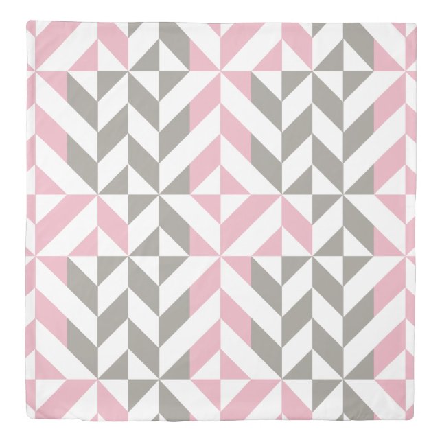 Pink Raspberry and Silver Geometric ZigZag Duvet Cover (Front)