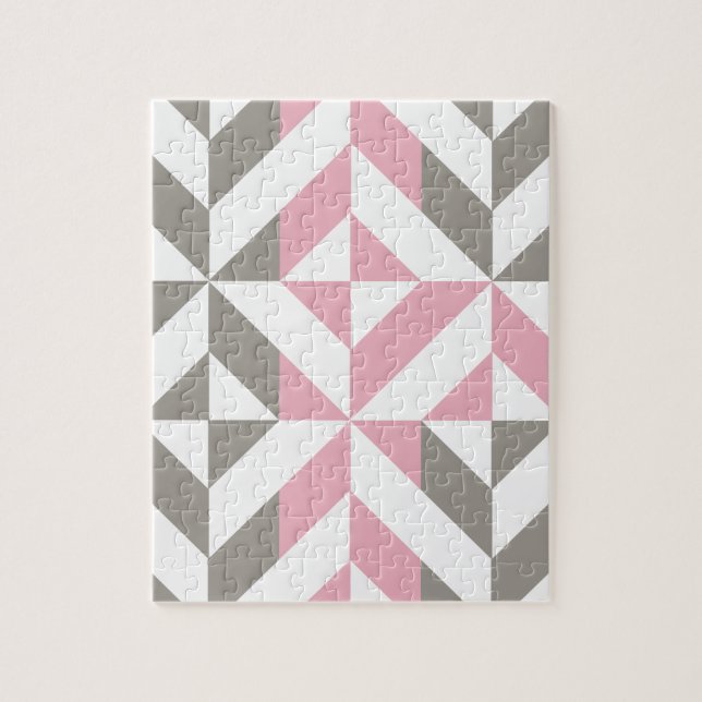 Pink Raspberry and Silver Geometric ZigZag Jigsaw Puzzle (Vertical)