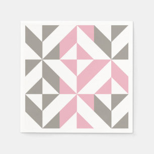 Pink Raspberry and Silver Geometric ZigZag Napkins