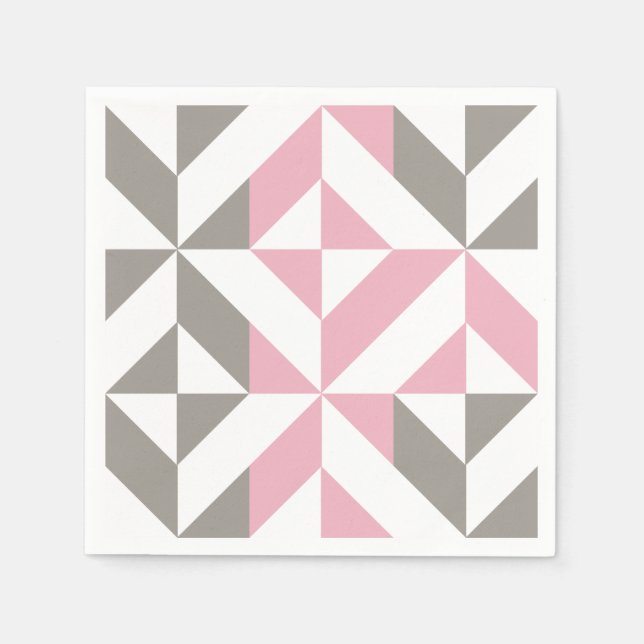 Pink Raspberry and Silver Geometric ZigZag Napkins (Front)