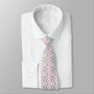 Pink Raspberry and Silver Geometric ZigZag Neck Tie