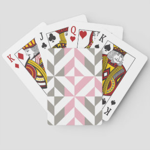 Pink Raspberry and Silver Geometric ZigZag Poker Cards