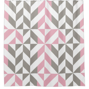 Pink Raspberry and Silver Geometric ZigZag Shower Curtain