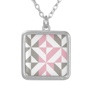 Pink Raspberry and Silver Geometric ZigZag Silver Plated Necklace