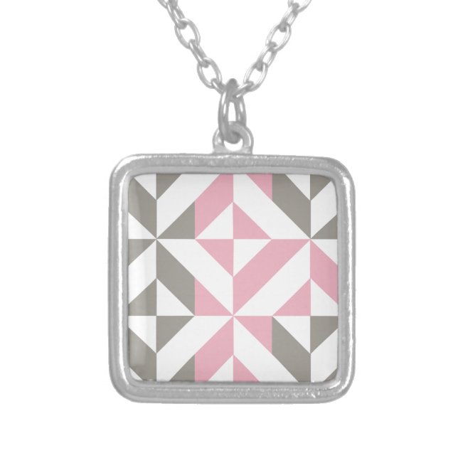 Pink Raspberry and Silver Geometric ZigZag Silver Plated Necklace (Front)
