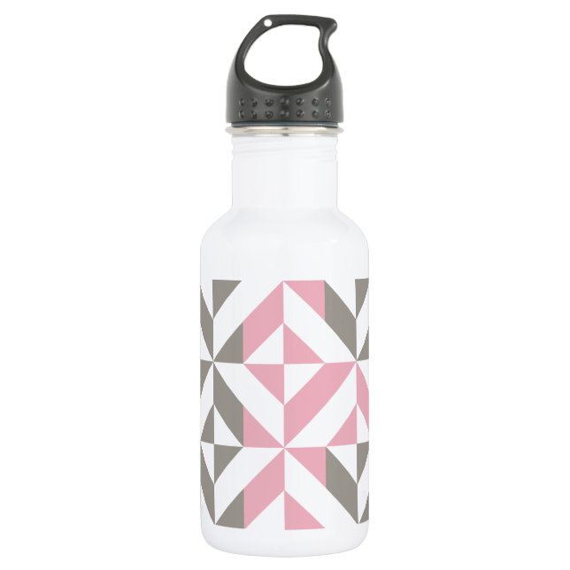 Pink Raspberry and Silver Geometric ZigZag Stainless Steel Water Bottle (Front)