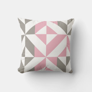 Pink Raspberry and Silver Geometric ZigZag Throw Pillow