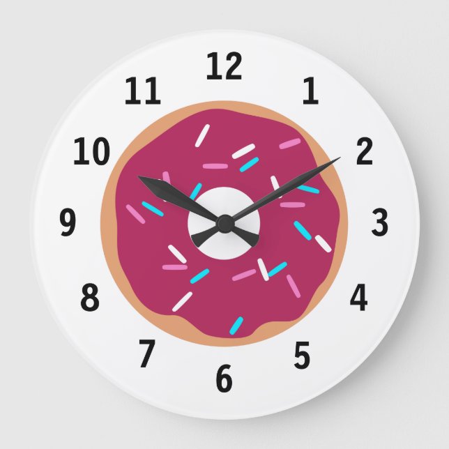 Pink Raspberry glazed donut Large Clock (Front)