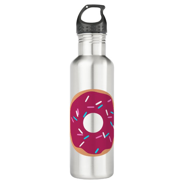 Pink Raspberry glazed donut Stainless Steel Water Bottle (Front)