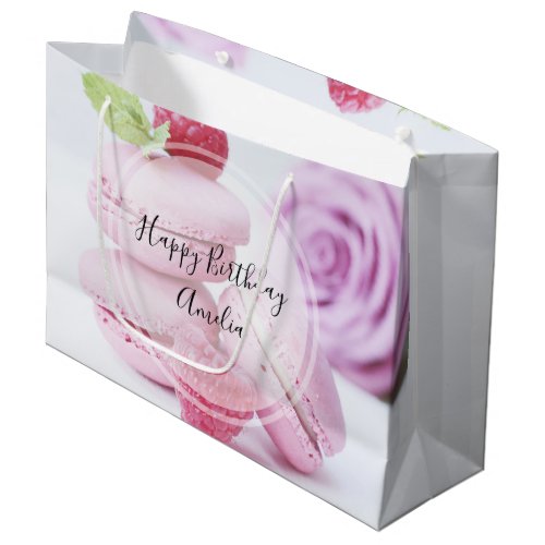 Pink Raspberry Macarons French Pastry Birthday Large Gift Bag