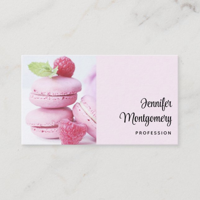 Pink Raspberry Macarons French Pastry Business Card (Front)