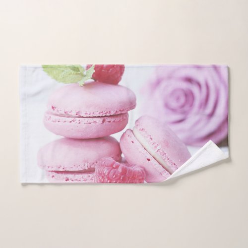 Pink Raspberry Macarons French Pastry Photo Bath Towel Set