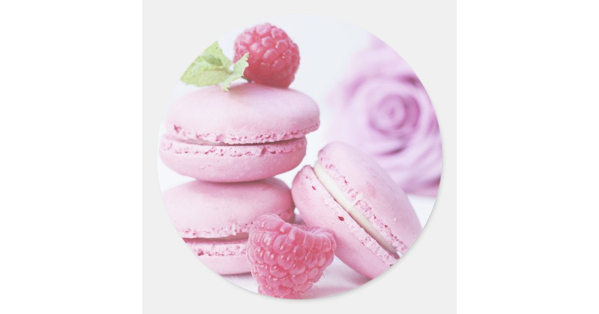 Pink Raspberry Macarons French Pastry Photo Classic Round Sticker | Zazzle
