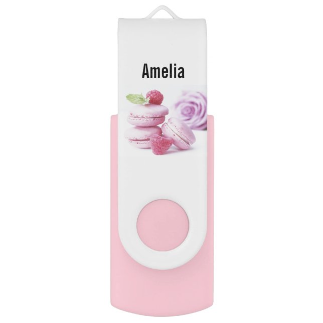 Pink Raspberry Macarons French Pastry Photo Flash Drive (Front Vertical)
