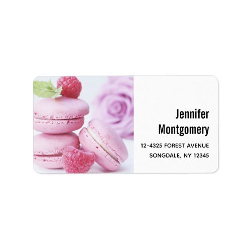 Pink Raspberry Macarons French Pastry Photo Label