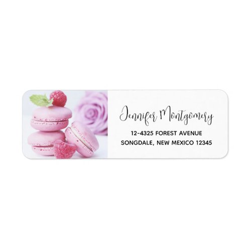 Pink Raspberry Macarons French Pastry Photo Label
