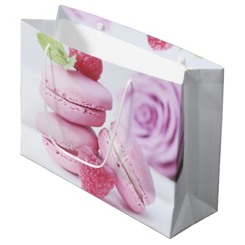 Pink Raspberry Macarons French Pastry Photo Large Gift Bag