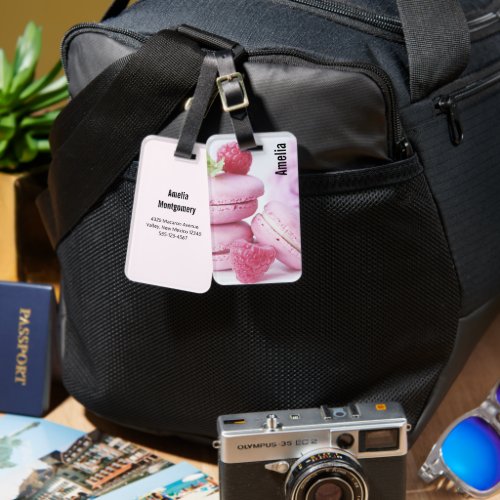 Pink Raspberry Macarons French Pastry Photo Luggage Tag