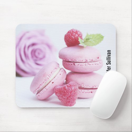 Pink Raspberry Macarons French Pastry Photo Mouse Pad