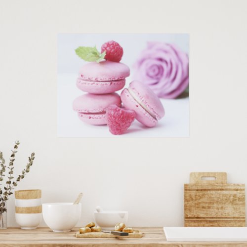 Pink Raspberry Macarons French Pastry Photo Poster