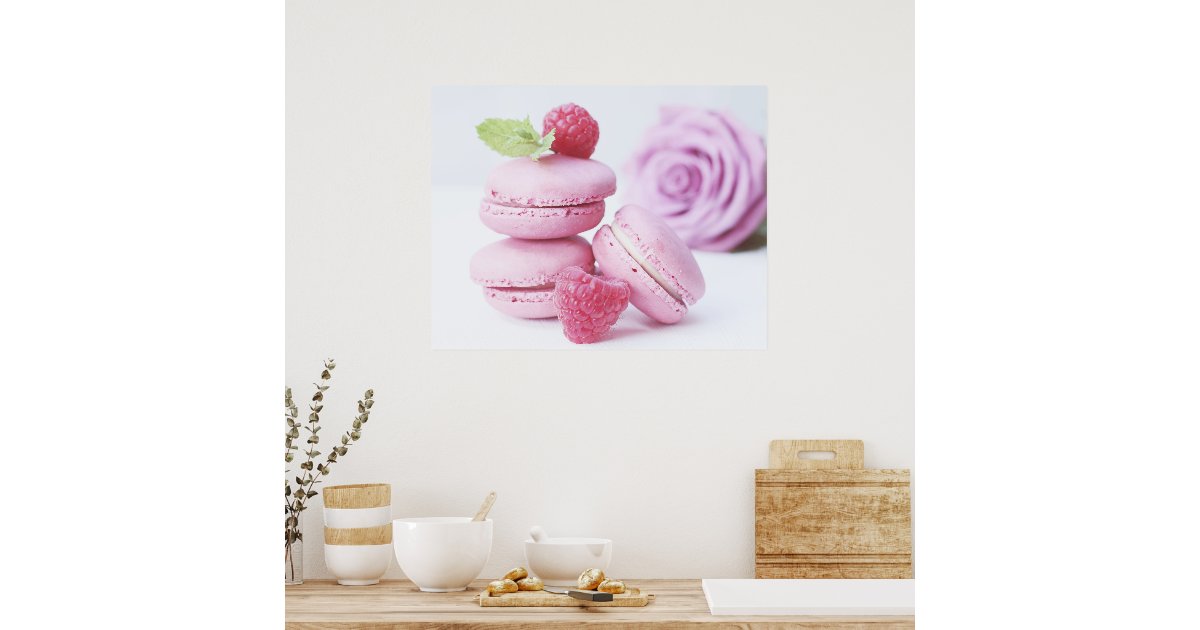Pink Raspberry Macarons French Pastry Photo Poster | Zazzle