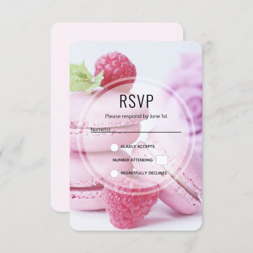 Pink Raspberry Macarons French Pastry Photo RSVP Card
