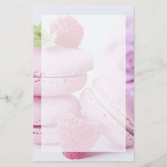  Pink Raspberry Macarons French Pastry Photo Stationery (Front)
