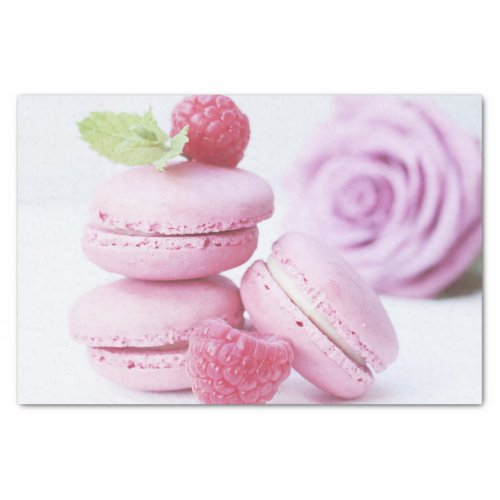 Pink Raspberry Macarons French Pastry Photo Tissue Paper
