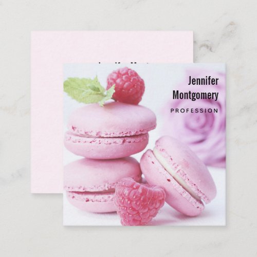 Pink Raspberry Macarons French Pastry Square Business Card