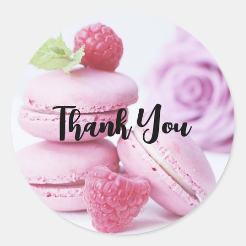 Pink Raspberry Macarons French Pastry Thank You Classic Round Sticker