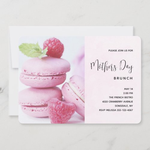 Pink Raspberry Macarons Mothers Day Brunch Invitation