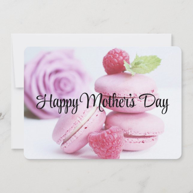 Pink Raspberry Macarons Mother's Day Holiday Card (Front)