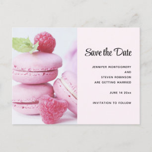Pink Raspberry Macarons Save the Date Invitation Postcard