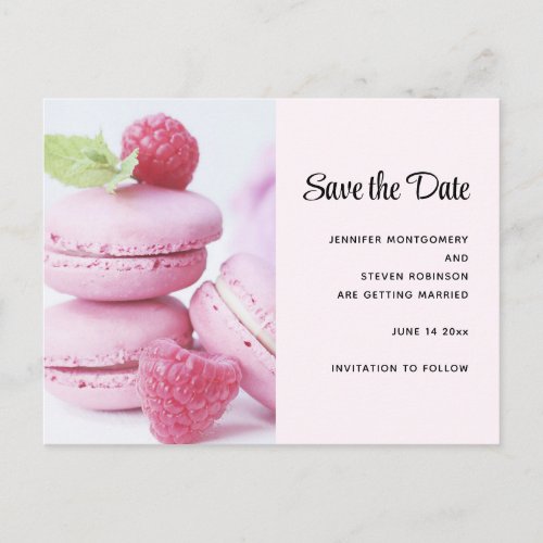 Pink Raspberry Macarons Save the Date Invitation Postcard