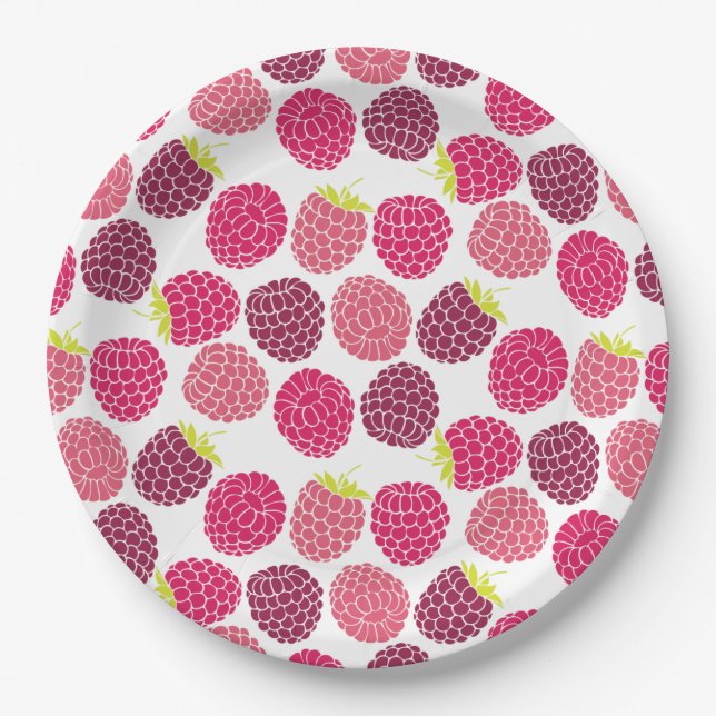 Pink Raspberry Pattern for Summer Party Fun Paper Plates (Front)