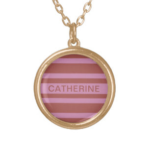 Pink / Raspberry Stripes custom name necklace