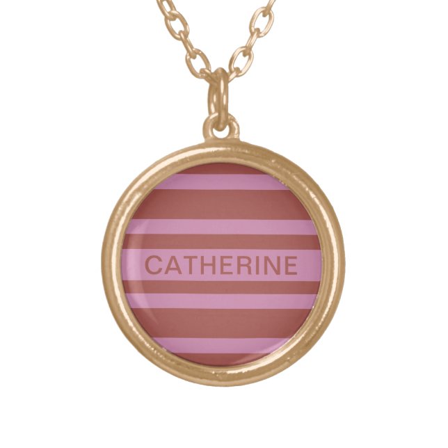 Pink / Raspberry Stripes custom name necklace (Front)