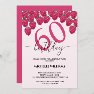 Pink Raspberry Watercolor Art Calligraphy Birthday Invitation