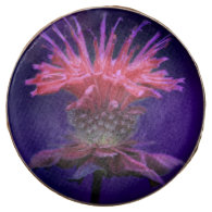 Pink Raspberry Wine Bee Balm Flower on Purple Chocolate Dipped Oreo